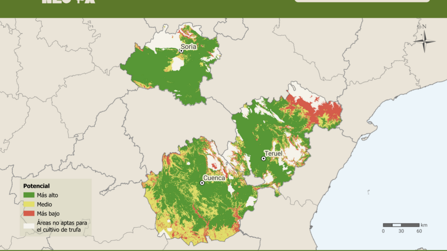 Mapa de cultivo de la trufa